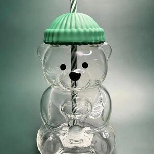 2025 Holiday New Glass Bear Cold Cup With Straw 20oz Mug Jar Coffee Bearista